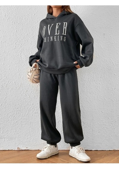 Over Thinking Eşofman Takımı Sweatshirt Jogger -füme Baskılı Oversize Şardonlu Kapüşonlu Lastik Paç Füme Over Thinking Eşofman Takımı Sweatshirt Jogger -füme Baskılı Oversize Şardonlu Kapüşonlu Lastik Paç Füme