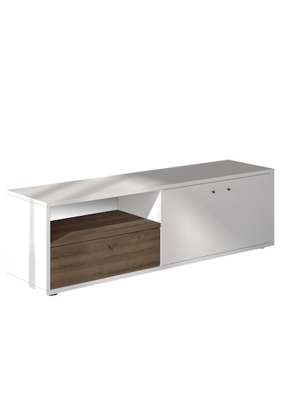 Pao Kapaklı Minimal TV Sehpası – 136 cm, Beyaz/Antik Ceviz