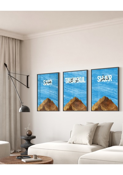 3'lü Çerçeveli Sabr, Shukr, Tawakkul Dekoratif Poster Tablo Siyah Çerçeveli