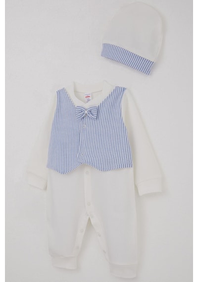 Breeze Erkek Bebek Tulum Sabit Papyonlu Yelekli 0-6 Ay, Beyaz Beyaz