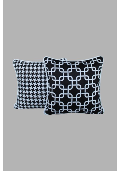Kırlent Kılıfı 2'li Motif Desenli 45x45 Raşel Örme Kadife Çift Taraflı Dijital Baskı Beyaz Biyeli Çok Renkli