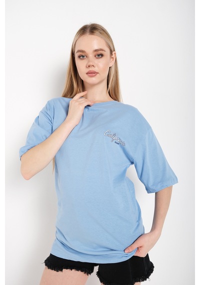 Flood Of Style Kadın Bebe Mavisi Oversize California Baskılı T-shirt Mavi