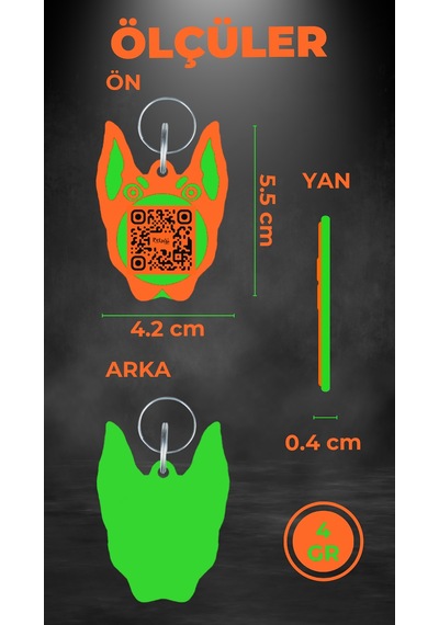 Petjoo 30.Anubis Yeşil-Turuncu Qr'lı Köpek Künyesi