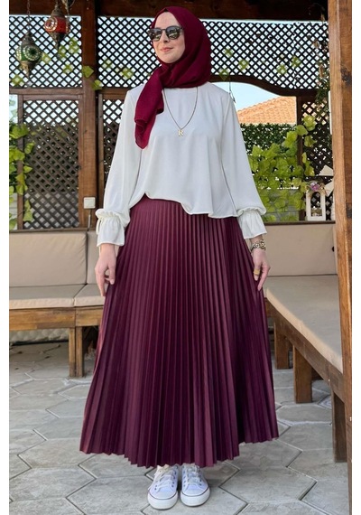 Rabia Şamlı Eliz Bordo Plise Etek Normal
