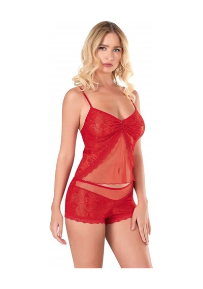 E Bulurum Kırmızı Jakarlı Babydoll Şort Takımı Kirmizi