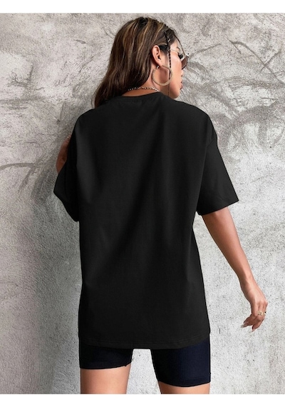 Düz Basic T-shirt - Siyah Oversize Bisiklet Yaka Kısa Kol SIYAH