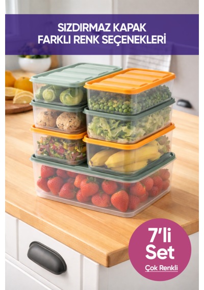 Vinoa 7'li 1x3.5 Litre + 6x1.65 Litre Bpa Free Mikrodalga Ve Difrize Uygun Yıkanabilir Saklama Kabı Çok Renkli