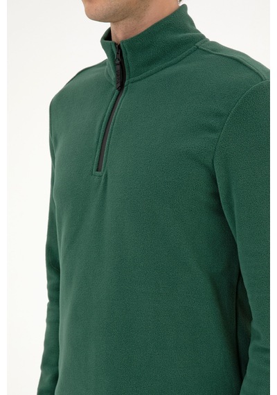 U.S. Polo Assn. Erkek Regular Fit Koyu Yeşil Polar Yarım Fermuarlı Basic Sweatshirt 50313777-VR079