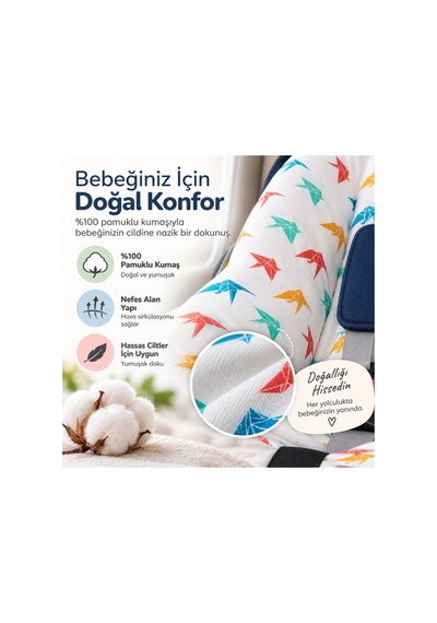 Pamuklu Bebek Oto Koltuğu Kılıfı - Oeko-tex Sertifikalı Universal Puset Kılıfı Terletmez Turna