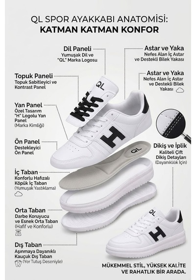 Ayakkabı Fuarı Elit Asqla1457 Kadın Klasik Sneaker Beyaz - Siyah