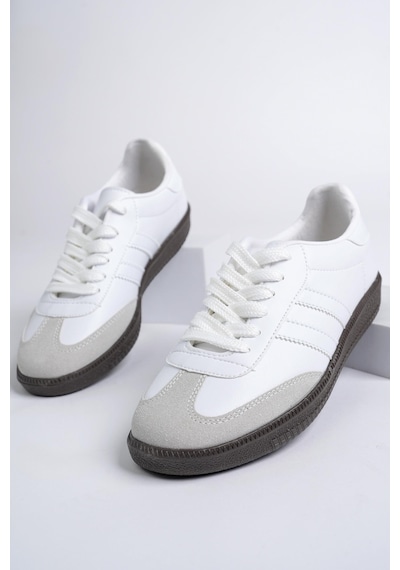 Muggo Gordon Ortopedik Günlük Garantili Bağcıklı Unisex Yürüyüş Koşu Sneaker Spor Ayakkabı - Beyaz