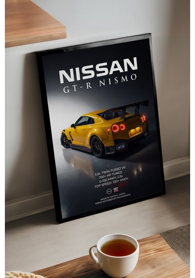 Nissan Gt-r Nismo Siyah Ahşap Çerçeveli Poster, Dekoratif Araba Duvar Tablosu