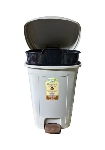 Poly Time Plastik Basmalı Pedallı Çöp Kovası Kutusu / 52 Litre - Krem / 57x40x40 Cm. Krem