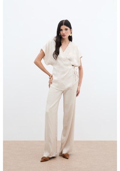 Sateen Cepli Bol Pantolon - Bej-136042 Bej