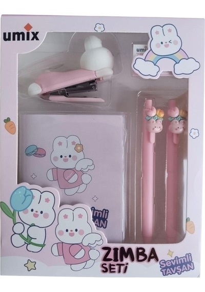 Umix Sevimli Tavşan Kırtasiye Zımba Seti Bordo
