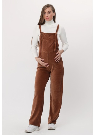 Luvmabelly Myra6114 - Camel Kadife Hamile Salopet-kahverengi