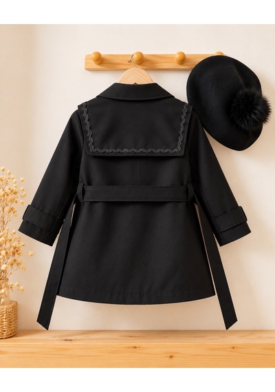 Kokoş Bebe Kız Çocuk Trençkot Kaşe Bere 2 Li Takım - 3/12 Yaş - 31944 Siyah