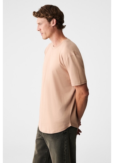Grimelange Mono Erkek Organik Pamuklu Bisiklet Yakalı Kısa Kollu Regular Fit Somon T-shirt Somon