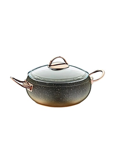 3141 - 2 Parça, Biogranit, Isıya Dayanıklı Kapaklı, 18x8 Cm - 2,0 Litre - Bakır Gövde, Bakır Detay Bakır - Siyah