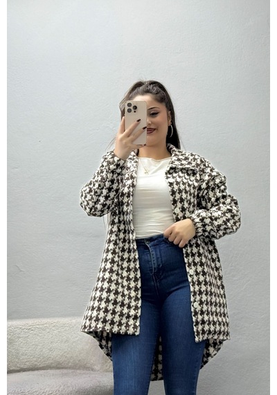 Belendir Kadın Dokuma Desenli Polo Yaka Gömlek Kahve Model Tv-101701