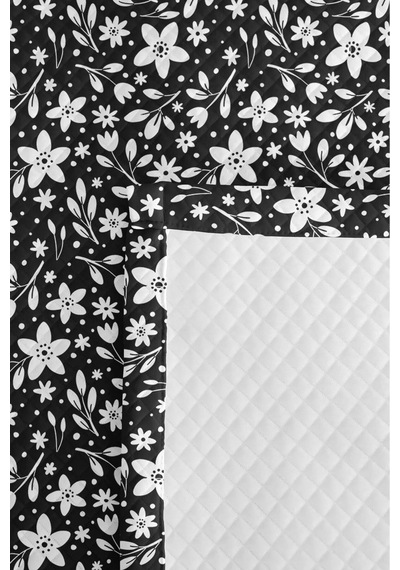 Siyah Çiçekli Modern Genç Odası Tek Kişilik Pike Takımı-beyaz Floral 160x220cm Kapitone Yatak Örtüsü Buharlı Rota İzi