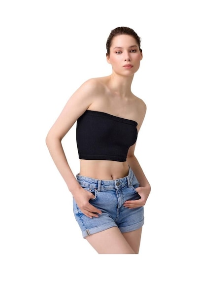 Cottonhill Premium - Kadın Siyah Seamless Straplez Crop Top Büstiyer Siyah Cottonhill Premium - Kadın Siyah Seamless Straplez Crop Top Büstiyer Siyah