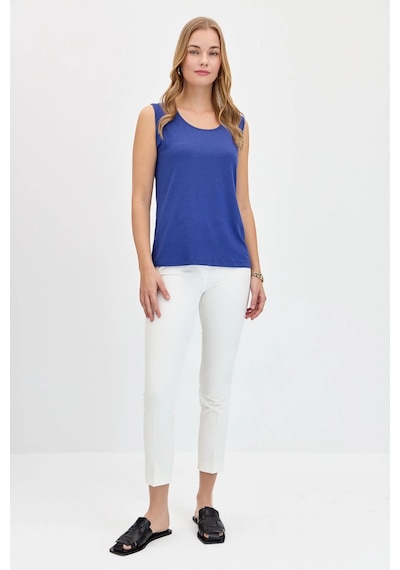 Desen Triko Kadın Sıfır Yaka Flamlı Kumaş Basic Askılı T-shirt 24086 Indigo Indigo