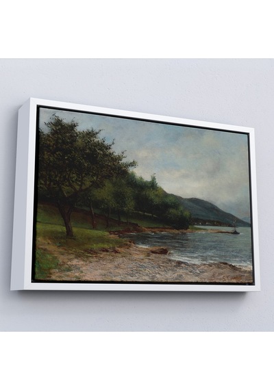 Ahşap Çerçeveli Gustave Courbet - Göl Kıyısı Geneva Tablosu-7092