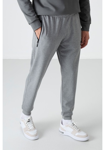 Tommy Life Gri Melanj Fermuar Cepli Standart Kalıp Jogger Erkek Eşofman Alt - 84587 GB MELANJ Gri Melanj