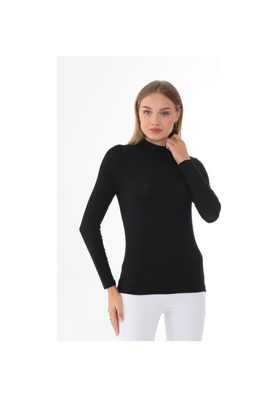 Kadın Modal Dik Yaka Slim Fit Tişört-siyah-siyah Siyah Kadın Modal Dik Yaka Slim Fit Tişört-siyah-siyah Siyah