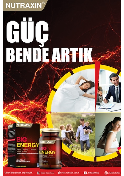 Nutraxin Big Energy - Vitamin Takviyesi 60 Tablet - Kafein Panax ginseng Keçiboynuzu Zencefil