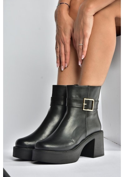 Fox Shoes V726446609 Siyah Kalın Topuklu Kadın Bot Siyah-Suni Deri