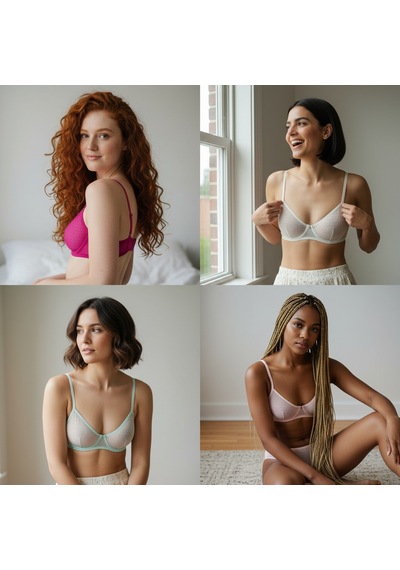 Bonbon Kadın Tül Transparan Balenli 4'lü 4 Renk Sütyen Bb2369 Desenli