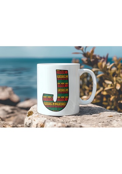 J Harfi Etnik Desenli Kupa - Afrika Tarzı Kahve Çay Kupası - Hediyelik - Black History Beyaz