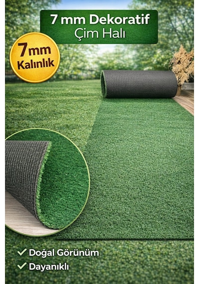 7 Mm Dekoratif Çim Halı Doğal Görünüm, Pratik Kullanım 100 x 1150