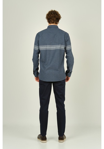 Megaldi Erkek Slim Fit Blok Desenli Pamuklu Uzun Kol Gömlek 1200 İndigo Gri İndigo Gri İndigo
