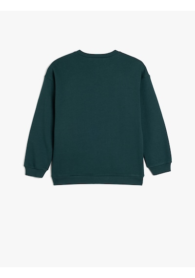 Koton Uzun Kollu Bisiklet Yaka Aslan İşlemeli Şardonlu Pamuklu Sweatshirt Yeşil 5wkb10555tk Yeşil