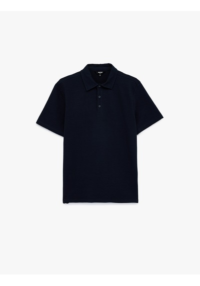 Koton Regular Fit Kısa Kollu Dokulu Pamuklu Polo Yaka Tişört Lacivert 6sam10078mk