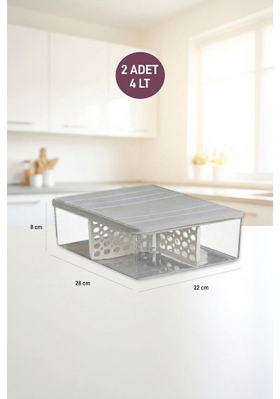 Selka Home 2 Adet 4 Lt.  Nora Bölmeli Organizer Buzdolabı Buzluk Düzenleyici Saklama Kabı