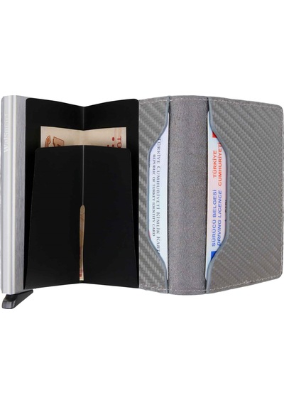 Walsmart Book Carbon Akıllı Mekanizmalı Deri Cüzdan Gri