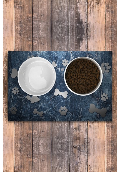 Evaşk Vinil Kaymaz Tabanlı Keçe Baskılı Evcil Hayvan Pet Mama  Paspası 40x60 Renk KEMİK PM1240KE