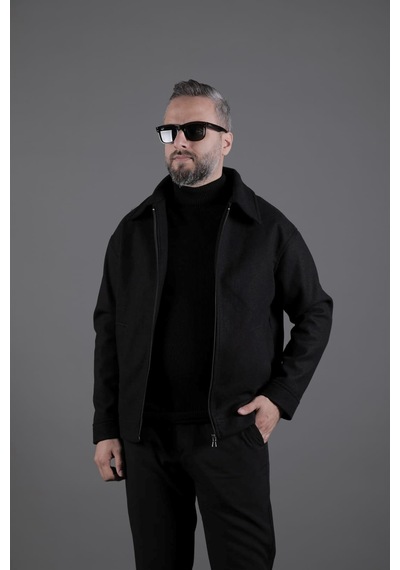 Ohepmoda Düz Erkek Kaşe Ceket Mont Siyah