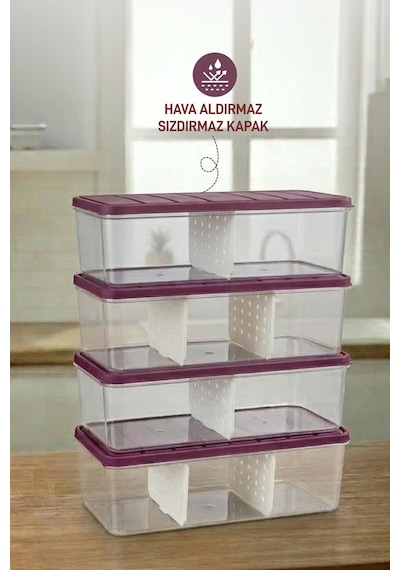 Selka Home 4 Adet 2 Lt. Nora Bölmeli Organizer Buzdolabı Buzluk Düzenleyici Saklama Kabı