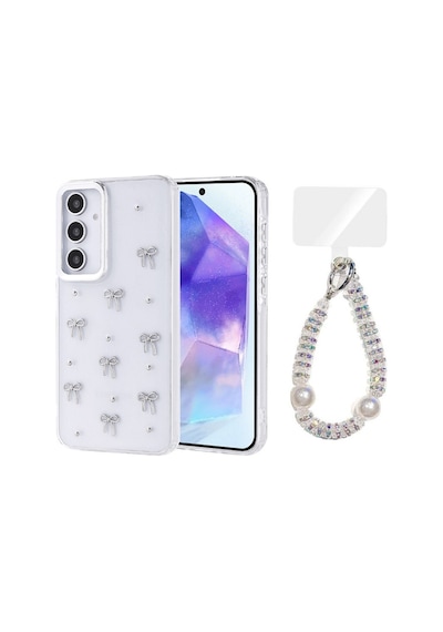 Teleplus Samsung Galaxy S24 Fe Kılıf Polen Desenli El Bilekli Kılıf Gümüş
