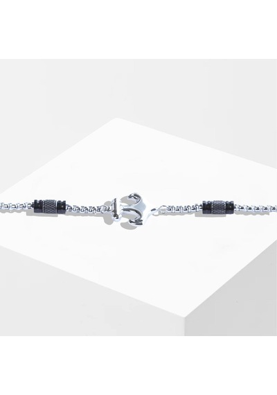 Deniz Çapalı Siyah Silver Çelik Erkek Bileklik Siyah