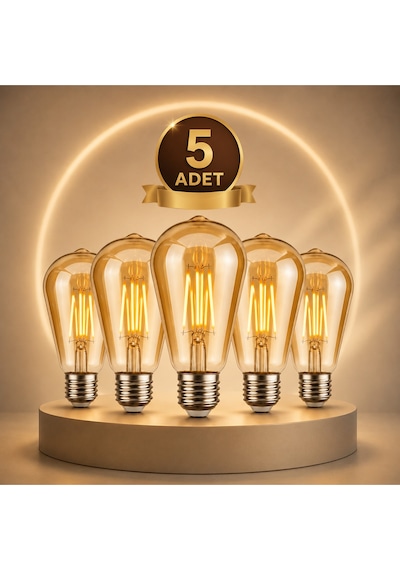 St6 Led Filament Ampul 6w 2700k Amber Cam Sarı Işık 600 Lümen 5li
