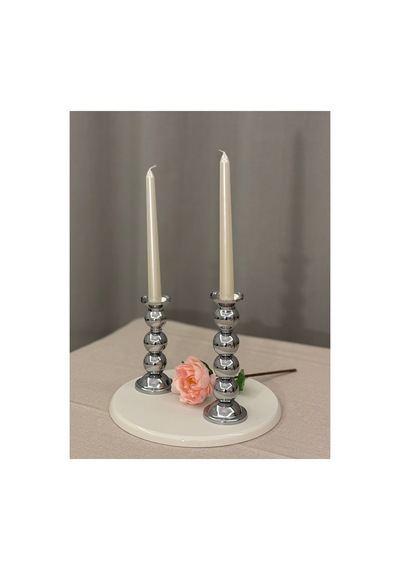 Gümüş Rengi 2'li Marbles Şamdan & Mumluk Seti Gümüş - 807845050 Gümüş