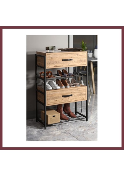 Storeşahin Ahşap Ayakkabılık Kapaklı Kahverengi Shn0720