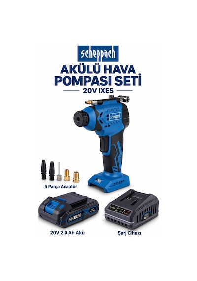 Scheppach C-ac20-x 20v Akülü Hava Pompası Seti 2.0 Ah Akü, Şarj Cihazı Ve Adaptörler