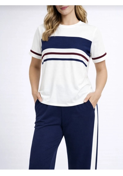 Mihra Kadın Şerit Detaylı Kısa Kollu Premium Modal Pijama Lacivert